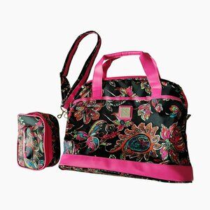 New Directions Pink Paisley Travel Tote Cosmetic Bag Set Overnight Weekender Gym